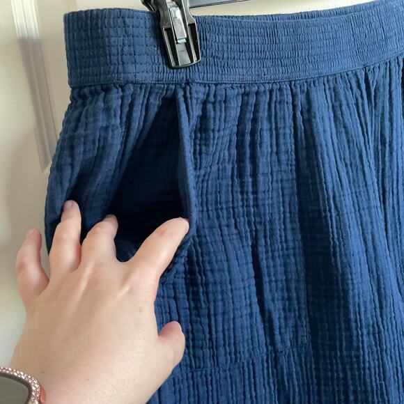 Lou & Grey Navy Blue Gauzy Cotton Wide Leg Pull on Pants - Size XL - Picture 2 of 7